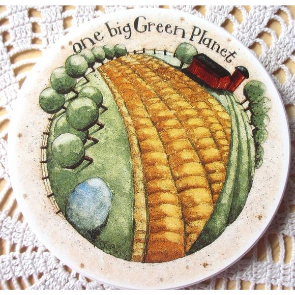 4 Cypress Stone Coasters GROWN ON THE FARM Holder - Picture 3 of 6